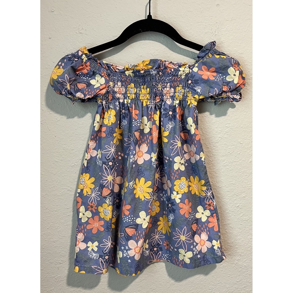 Picapino Toddler Girls Dress Size 2T Floral Smocked Short Sleeve Cotton